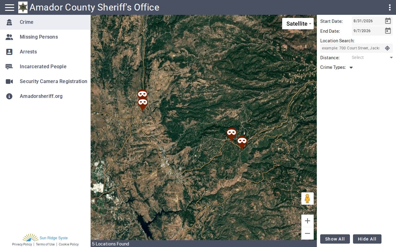 Amador County Sheriff CitizenRIMS most wanted page